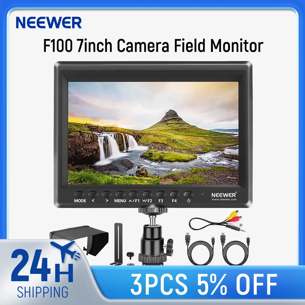 

Neewer F100 7inch Camera Field Monitor HD Video Assist IPS 1280x800 HDMI 1080p with Sunshade and Ball Head for DSLR Cameras