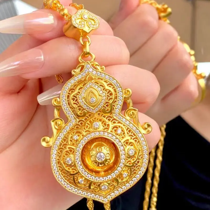 

Women's 24K Gold Diamond Rotatable Gourd Pendant, AU999 | Distressed gourd-texture, rustic elegance for everyday grace.