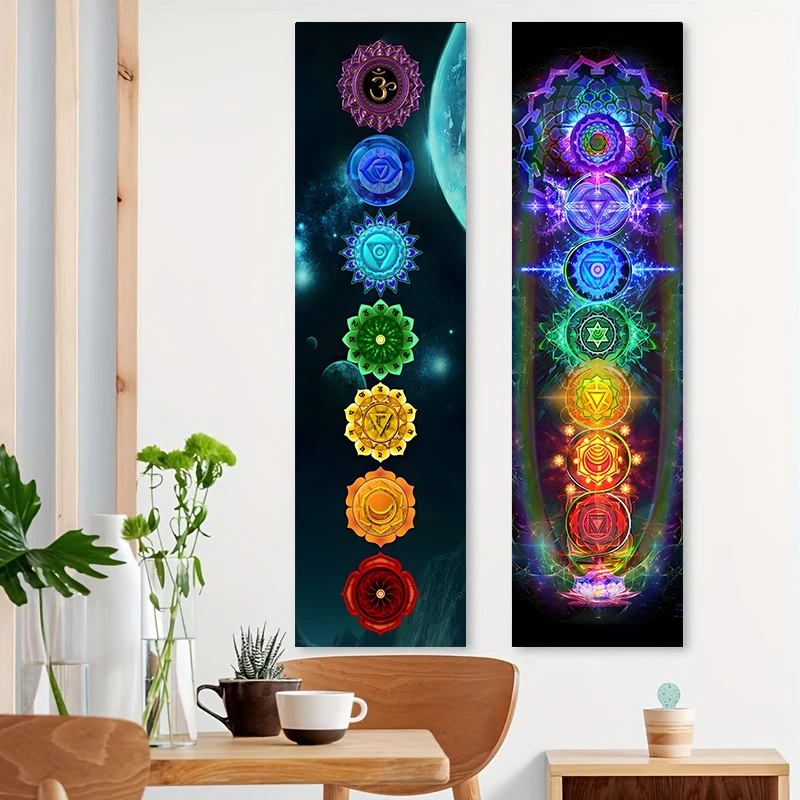 1/2pcs 7 Chakra Energy Hanging Tapestry, Universe Starry Sky Meditation Decor, Yoga Studio & Bedroom Spiritual Background Cloth,