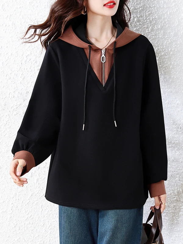 Faionable Color Blo de talla grande Sudadera con capucha para mujer ajuste holgado adelgazante versátil antienvejecimiento primavera otoño Sle versión coreana