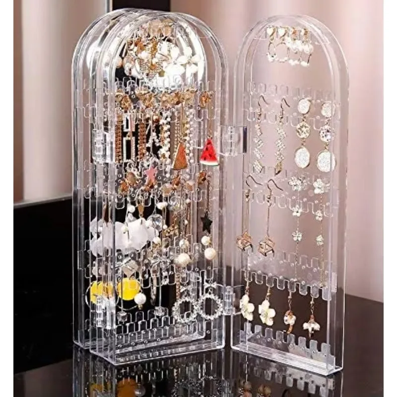 4 doors foldable screen necklace display stand, hanging jewelry storage double-sided bracket display
