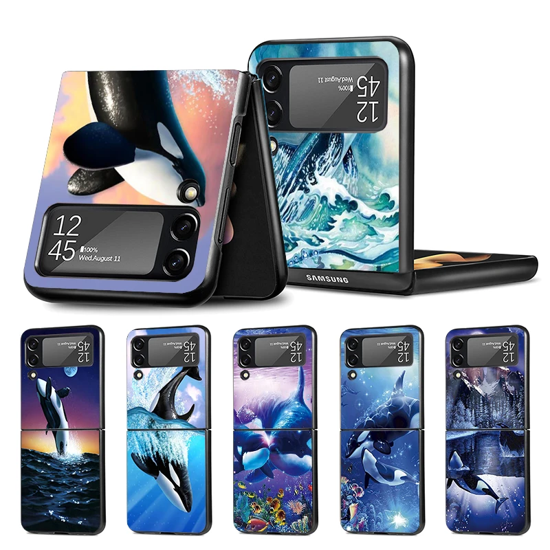 Sea Orcinus Orca Z Flip 4 Phnoe Case For Samsung Z Flip 3 5 5G Black Hard Shell Galaxy ZFlip3 ZFlip4 ZFlip5 Unique Cover Luxury