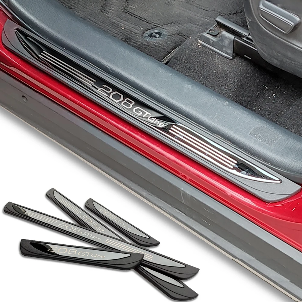For Peugeot 208 Car Door Sill Trim Cover Protection Auto Threshold Accessories Styling Stickers 2016 2017 2018 2019 2020 2021