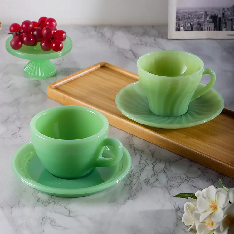 Retro European-style Simple Jade Porcelain Glass Coffee Cup Home with Handle High-grade Drinking Tea Cup Kung Fu Tea Set