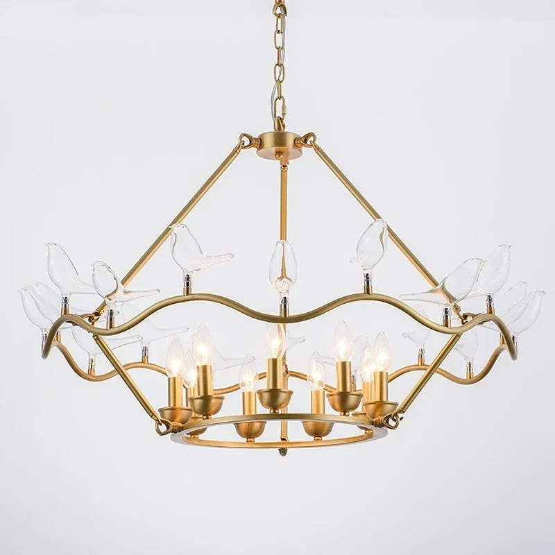 

Nordic Postmodern Creative Designer Bird Copper Chandelier for Living Room Dining Room Bedroom Restaurant Cafe Bar Lightings