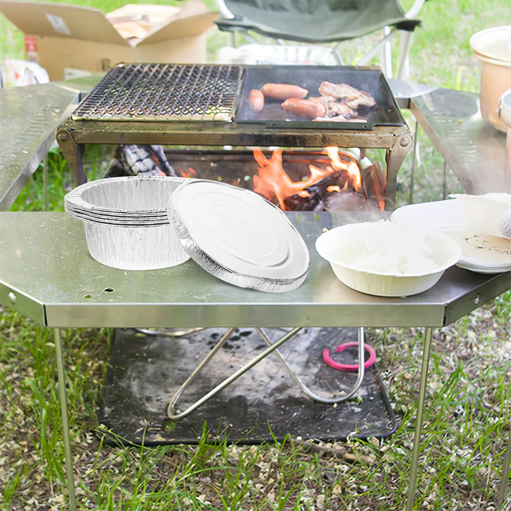 

6pcs Versatile Aluminum Foil Pans Barbecue Cooking Disposable Pots With Lids Lightweight Heat Resistant Camping Baking Tinfoil
