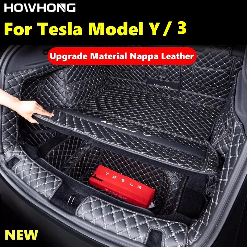 

For Tesla Model 3 Y New Y 2025 Juniper Car Trunk Mat Full Surround Nappa Leather Front Rear Protective Pad Interior Accessories