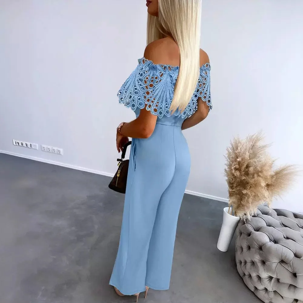 Summer 2024 New Style One-Shoulder Ruffle Bodysuit with Belt Natural Style Small Foot Pants Women's Casual Pants Floral 