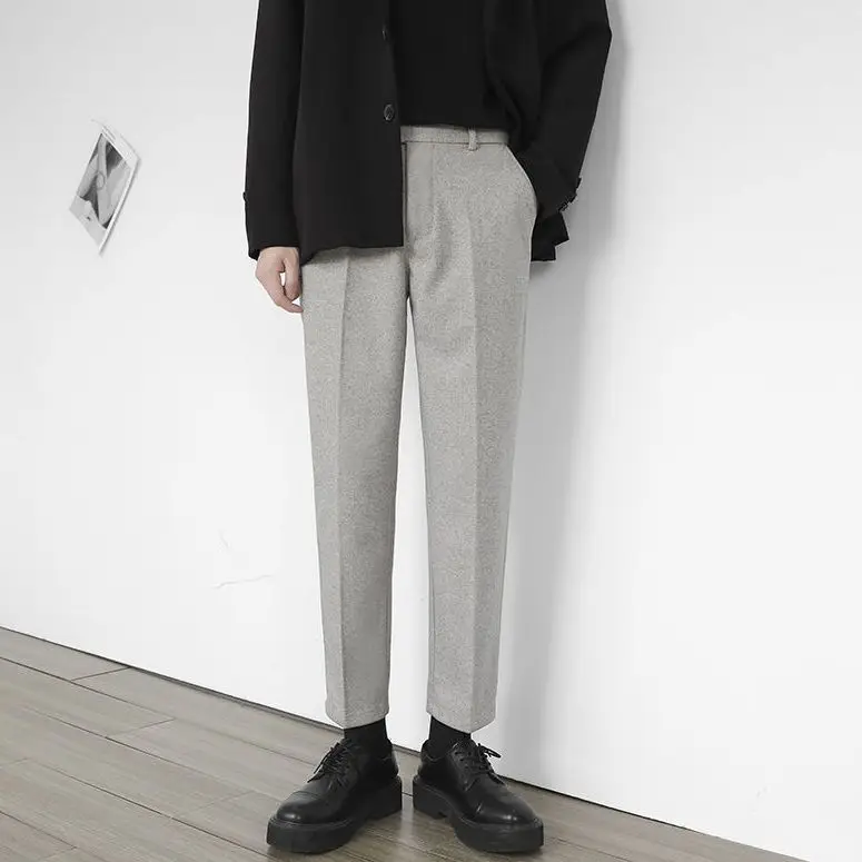 

2023 Autumn Winter Men New Woolen Suit Pants Men Clothing Solid Slim Fit Formal Wear Pants Male Business Office Trousers W180