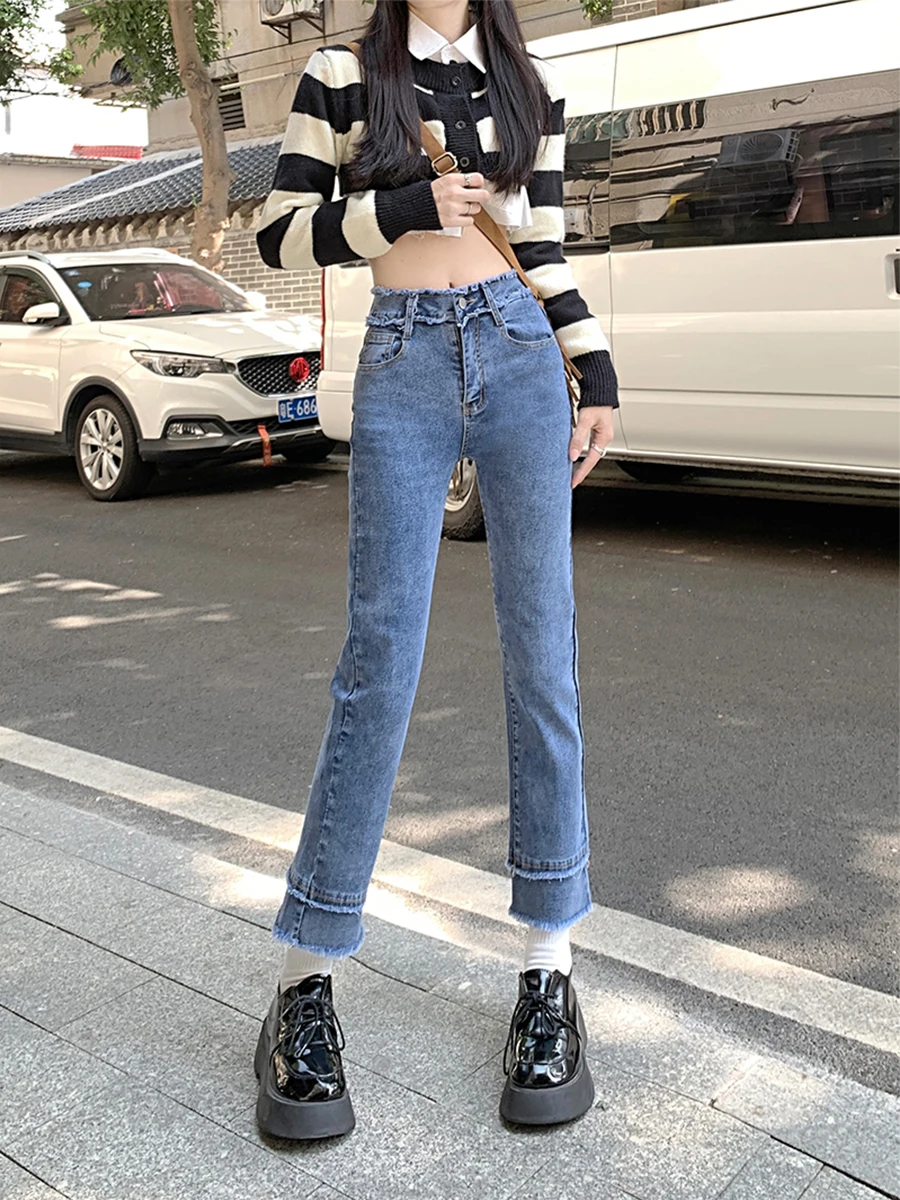 

High Waist Slimming Straight Leg Denim Jeans Women's Spring Autumn plus Size Nine-Piece Elastic Jeans Pear Shape Body Small Size
