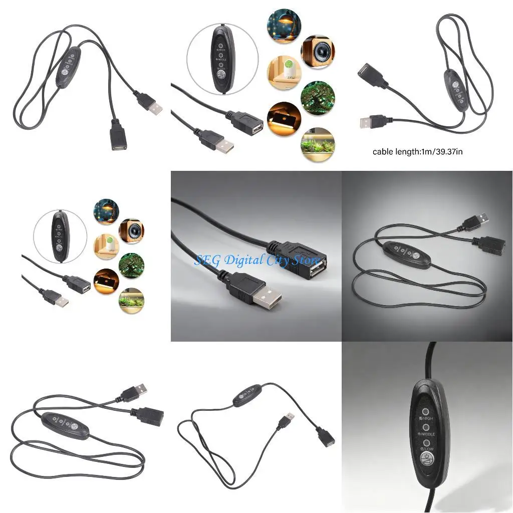 

U75B Variable Speed USB Extension Wire Fan Regulator For 5V Devices 3A Capacity Cooling Solution 3 Position Switches