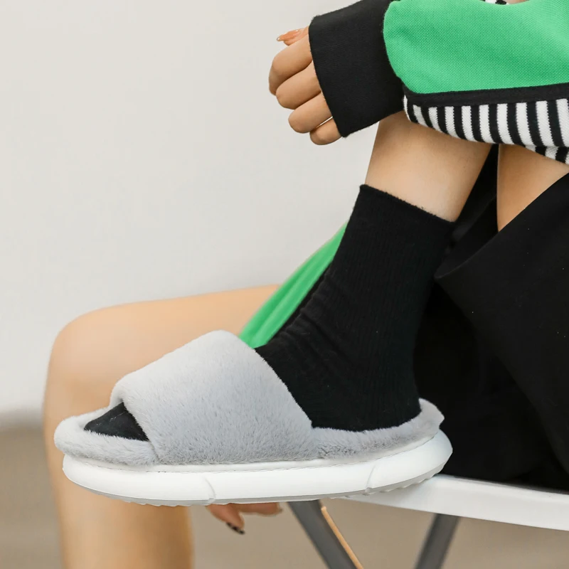 New Men's Plush Cotton Slippers 2023 Cute Women's Warm Winter Anti Slip Simple Home Couples Indoor Couples Cotton Shoes
