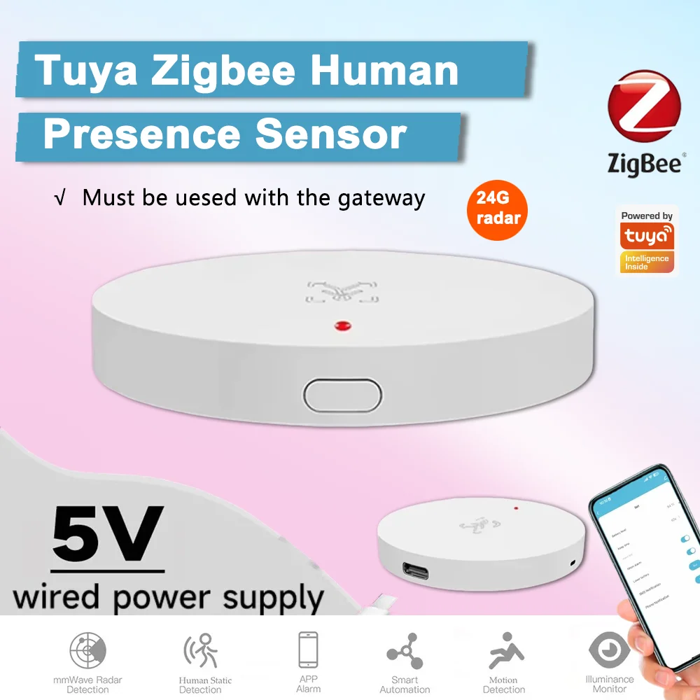 

Tuya Zigbee Human Presence Sensor 24GHz MmWave Radar Detector - Precise Detection, No False Alarm, Smart Life APP Control for Sm