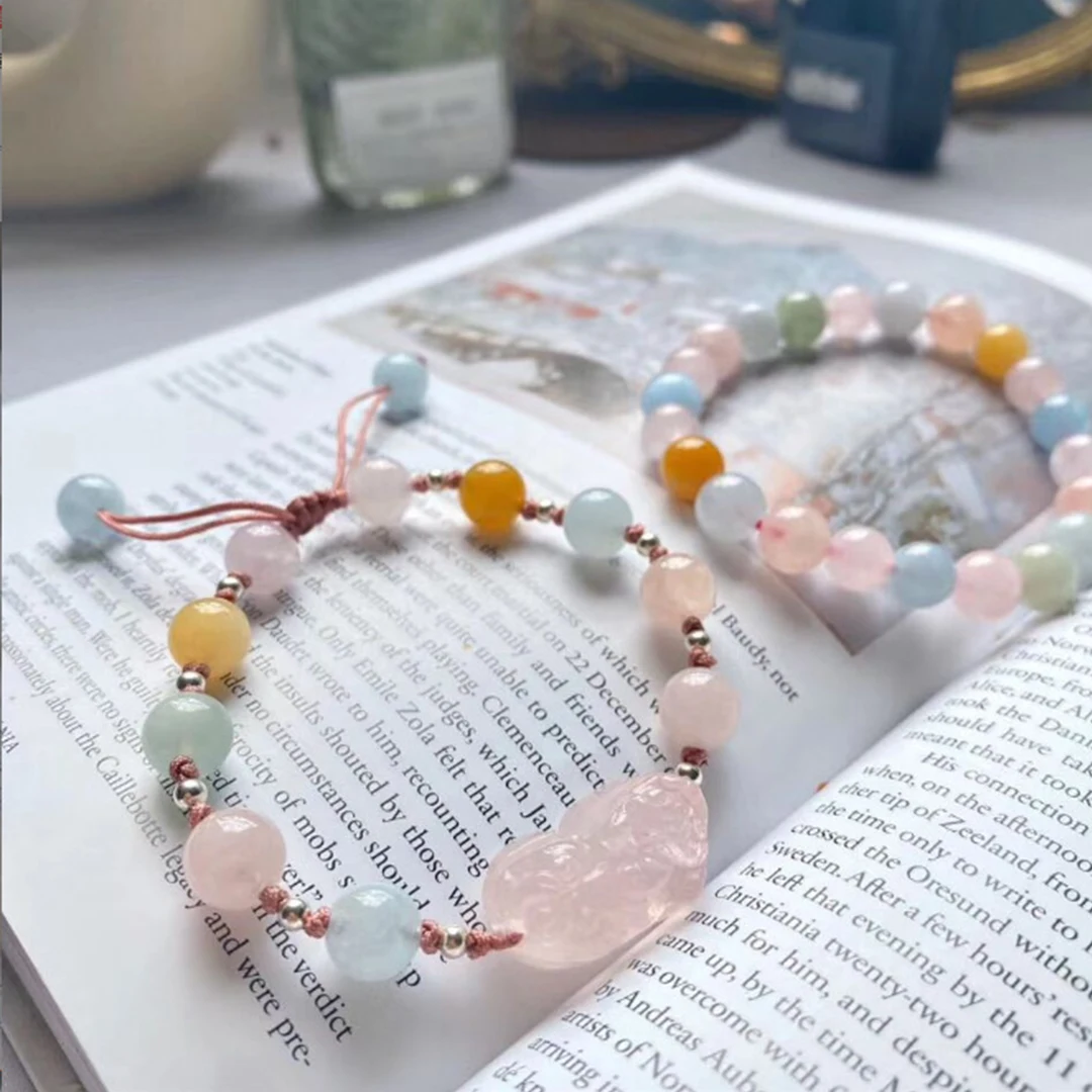 

Pink Crystal Women's Hibiscus Stone Horse Blue Crystal Bracelet Peach Blossom Bracelet Personality Versatile Fashion Jewelry