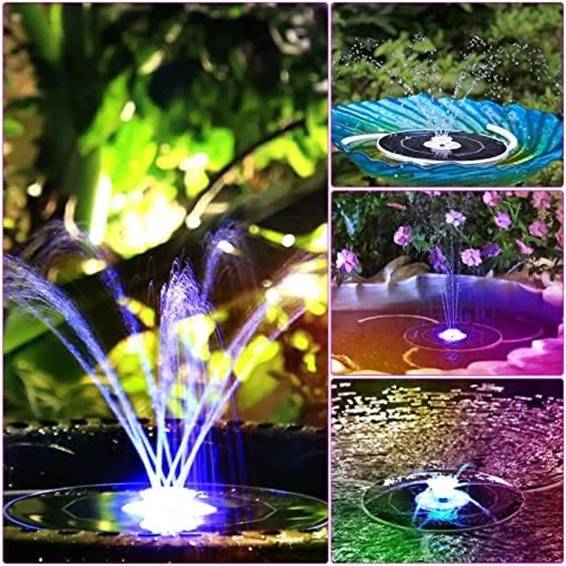 3.5W/5.5W LED Solar Fountain Pump with colorful LED lights and 3000mAh battery, 8 nozzles for outdoor gardens ponds