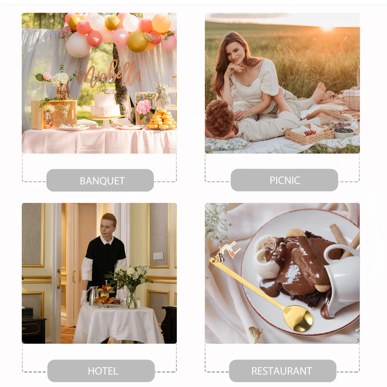 

1Set Stainless Steel Forks Spoons Set Christmas Style Comfortable Handle Multipurpose Tableware Kit for Parties Dessert Ice