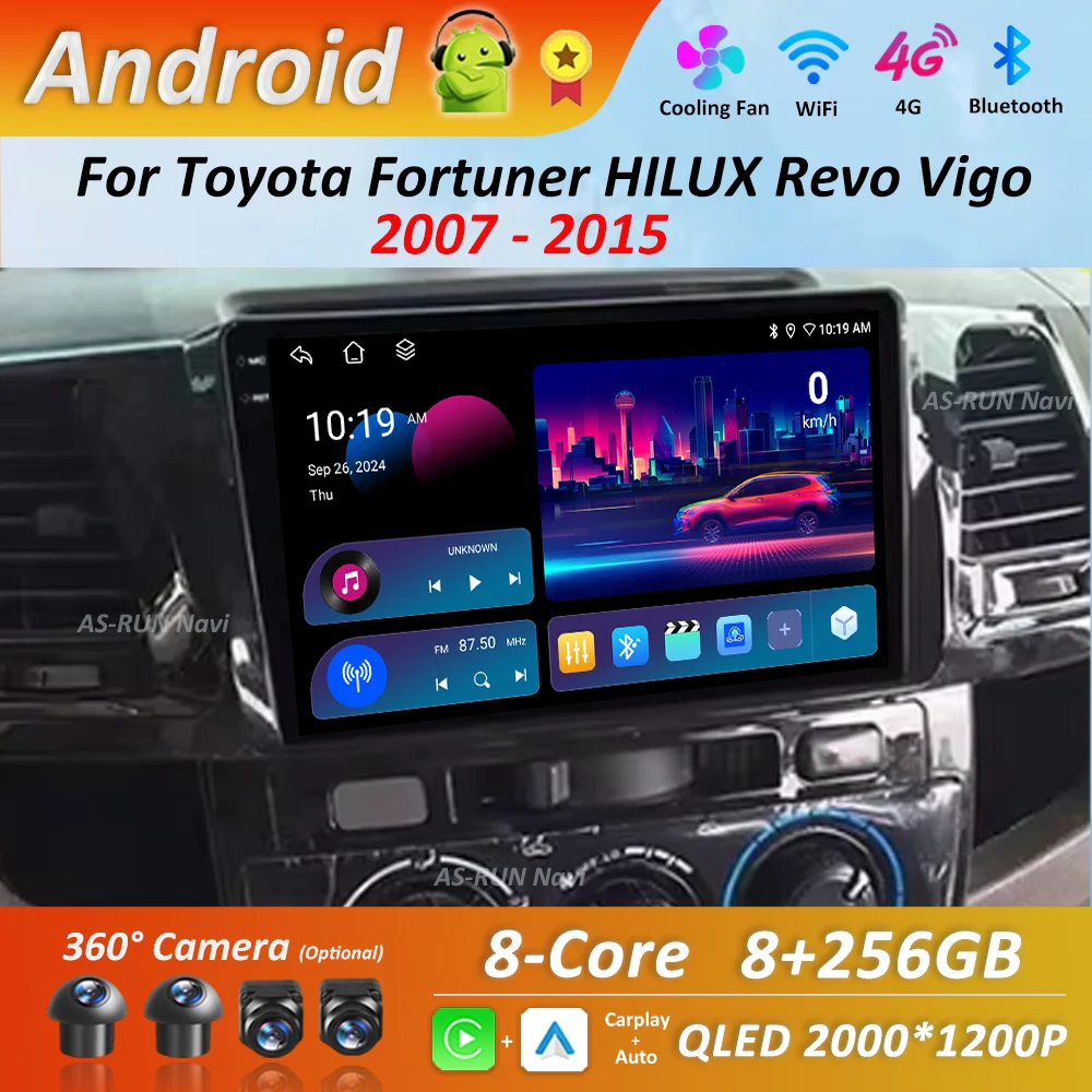 Bluetooth WiFi GPS Navigation Android 14 for Toyota Fortuner HILUX Revo Vigo 2007 - 2015 HD Screen Car Radio Multimedia player