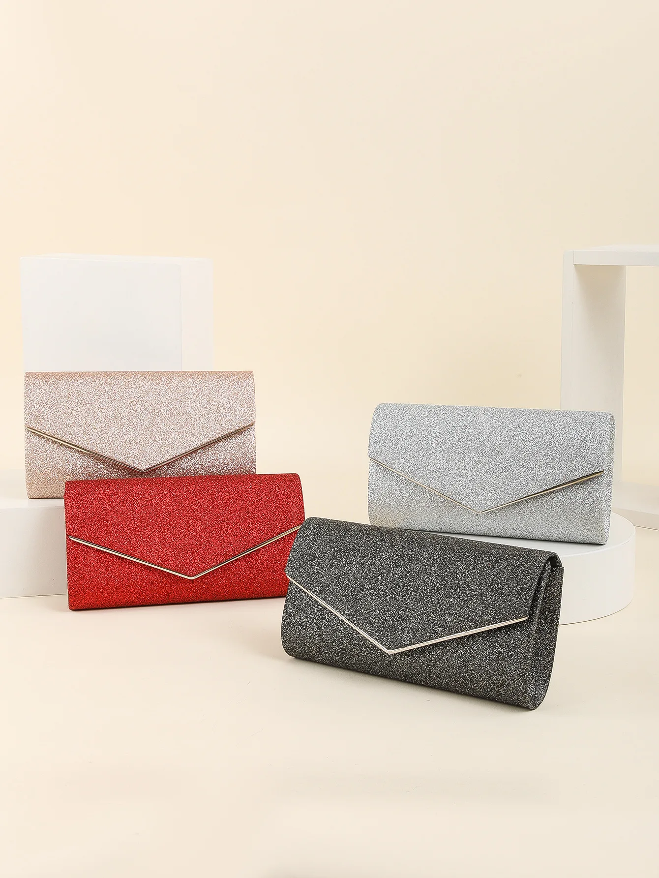 

Fine Glitter Dinner Bag Metal Trifold Bag Holding Clutch Purse One Shoulder Crossbody Bag Dress Evening Bag Handbags For Women