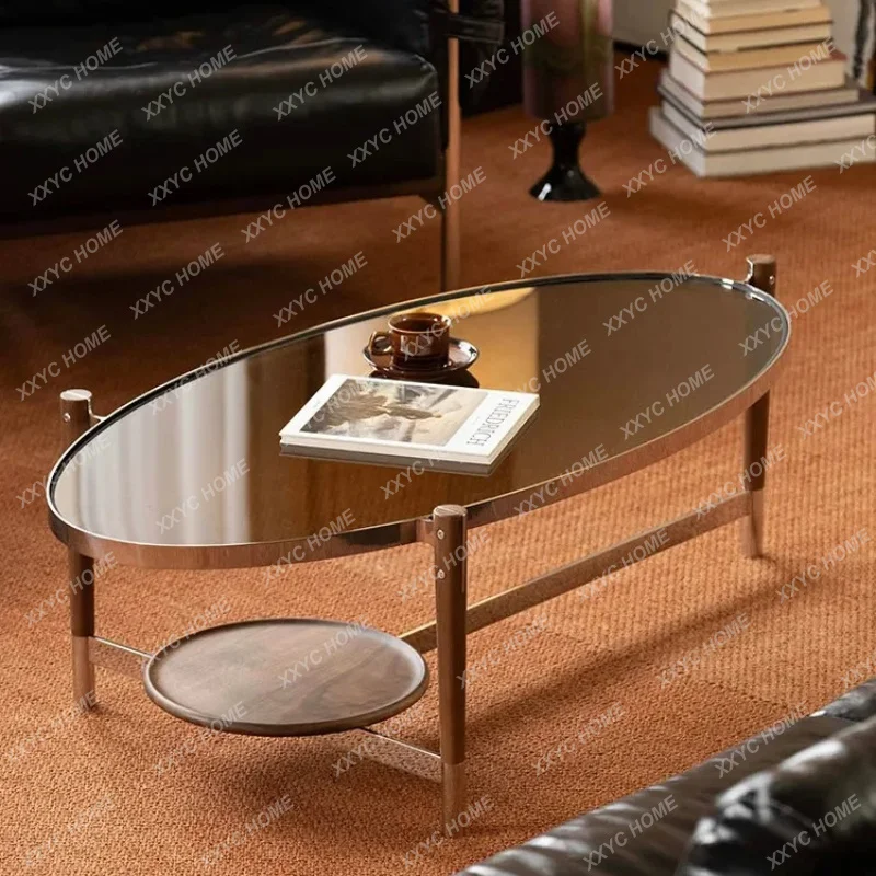 XX Bauhaus solid wood glass oval coffee table living room home 2026 new model