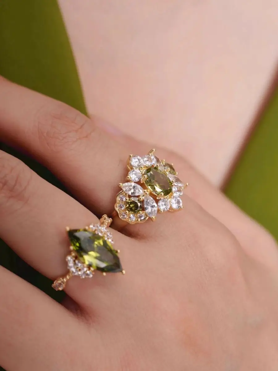 

Кольцо Ele Olive с цветочным узором для женщин, роскошное, матовое, с ощущением высокого класса, с циркониевыми камнями, в стиле ретро, модные ювелирные украшения