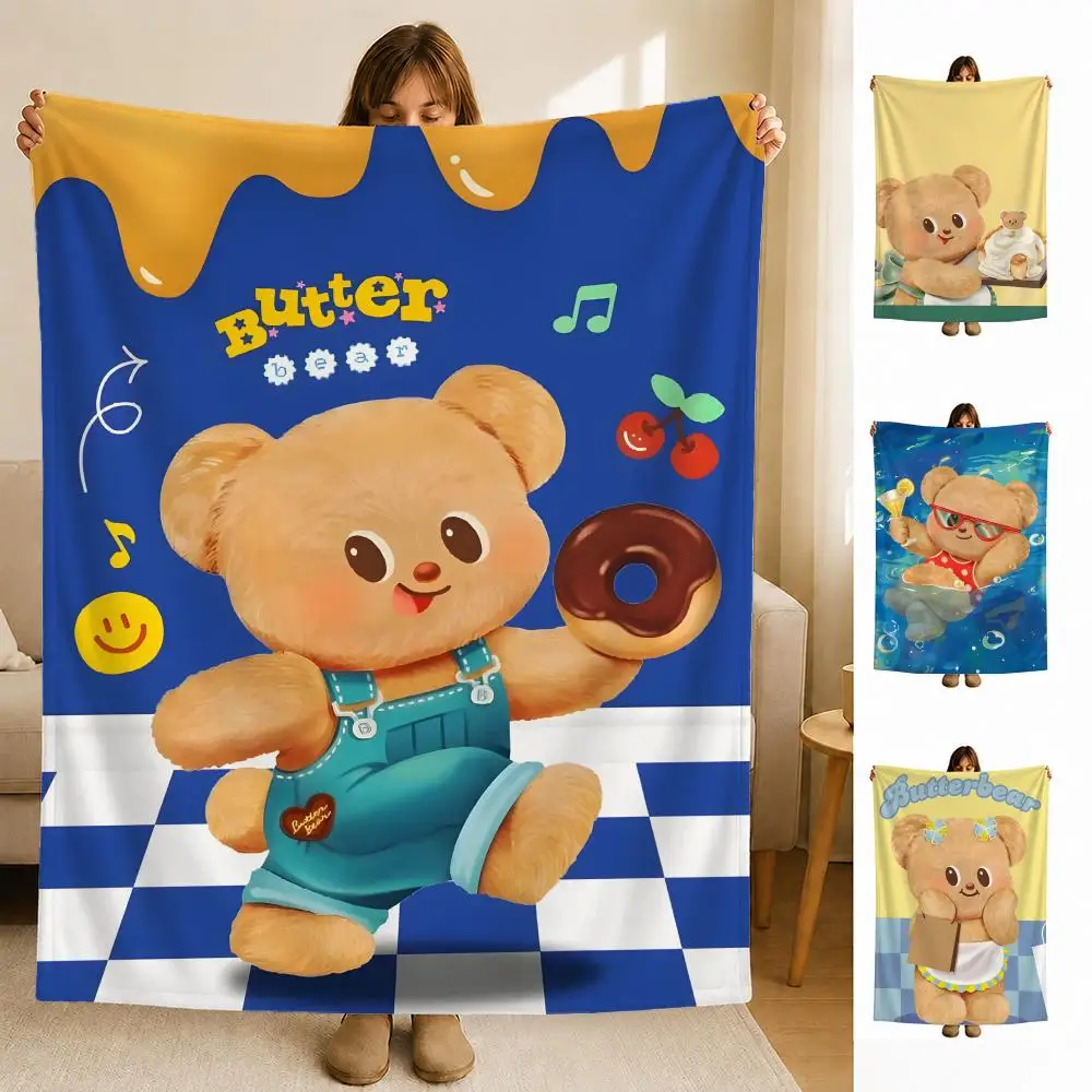 mascot B-Butter B-Bear Throw Soft Flannel Blanket for Bed Bedroom Sofa Picnic Throw Skin-friendly Breathable Gift Cover