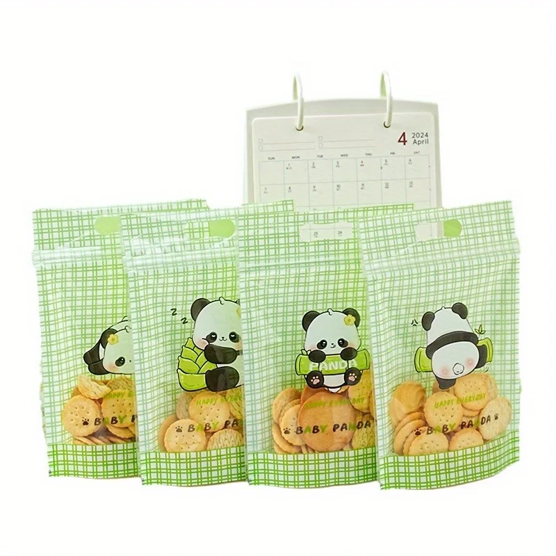 10/50pcs Cute panda stand alone bag, cookie packaging bag, zipper self sealing bag, bakery Dim sum bag