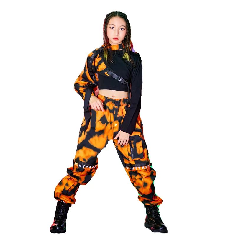 Kids Jazz Hip-Hop Dance Performance Costume Camouflage Sleeves Pants Girls Stage Outfit Rave Modern Street Dance Costume BL7440