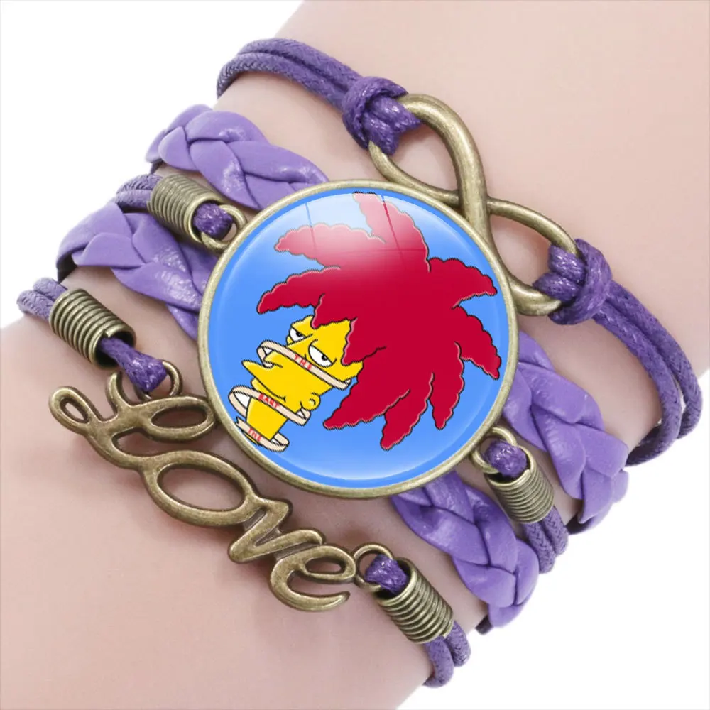 Disney Anime The Simpson Braided Rope Leather Bracelet Cute Adjustable Chain Bracelets  Fashion Kid Toy Jewelry Christmas Gifts