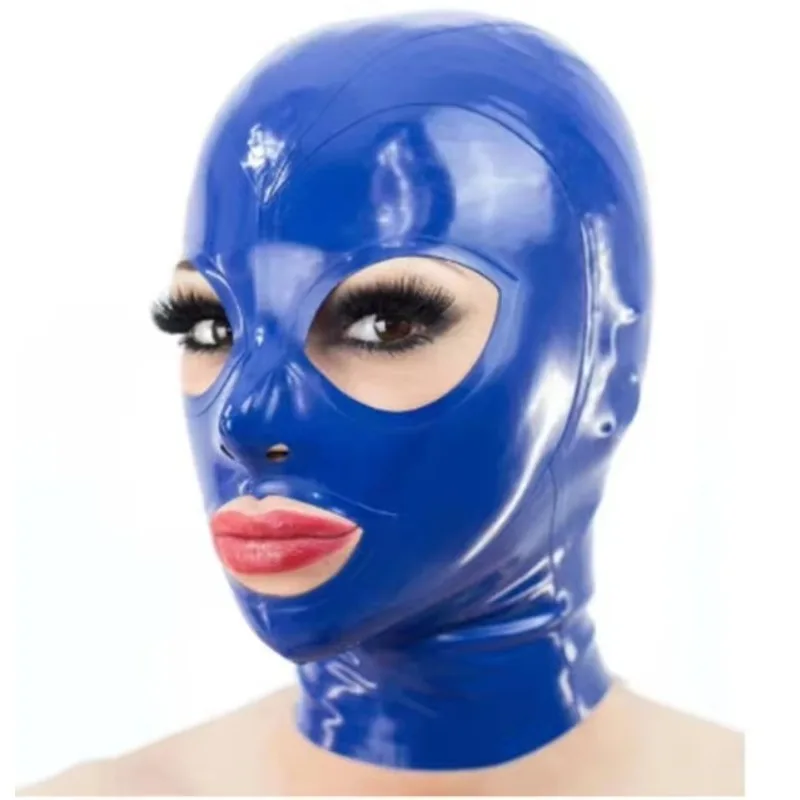 

Latex Hood Rubber Mask Open Eye Mouth with Back Zip Handmade for Men Women Halloween Cosplay Costume