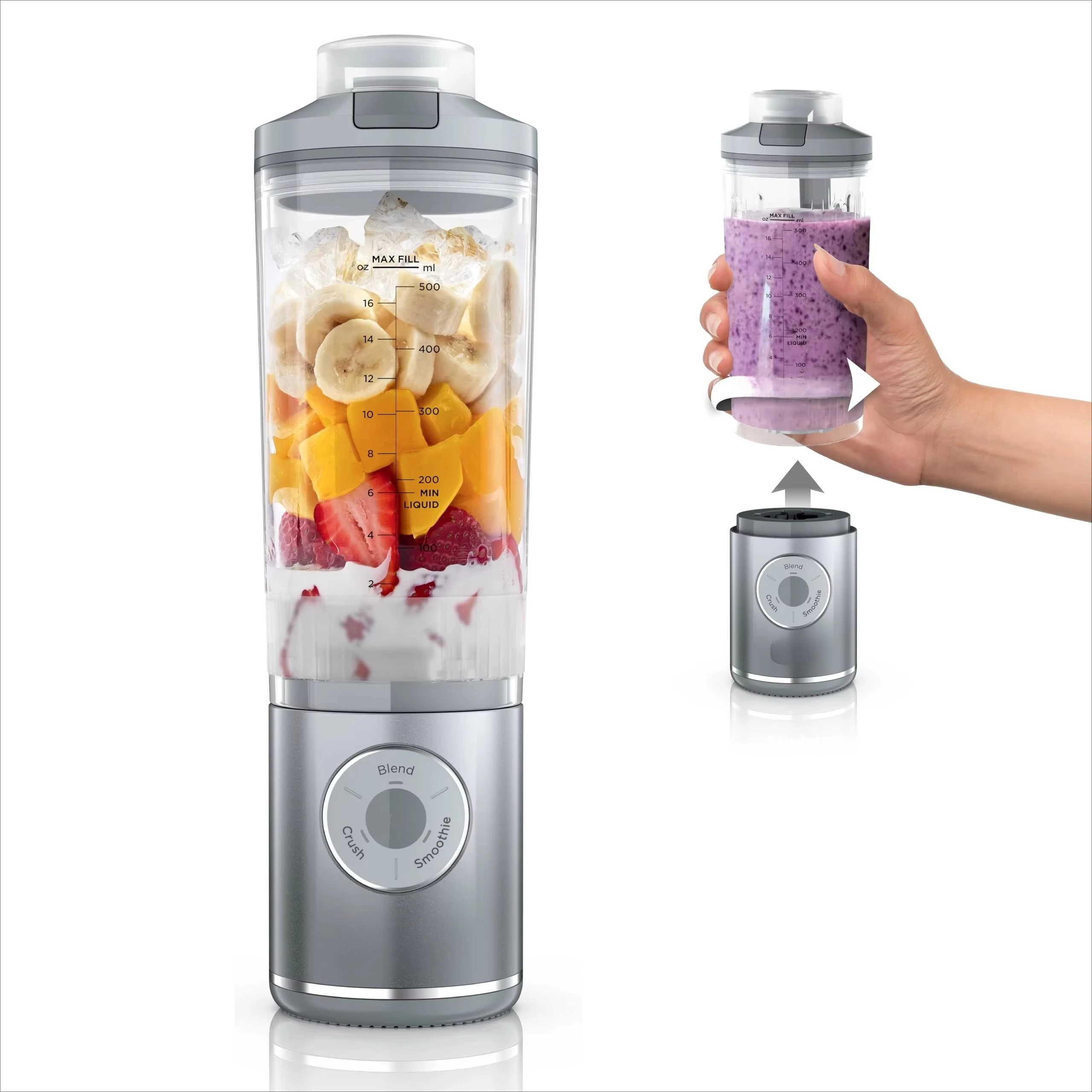 Max Portable Blender + Twist Go Personal Smoothie Blend Ice Shavings Leak Proof Cordless 0.65L Removable Car Hotel