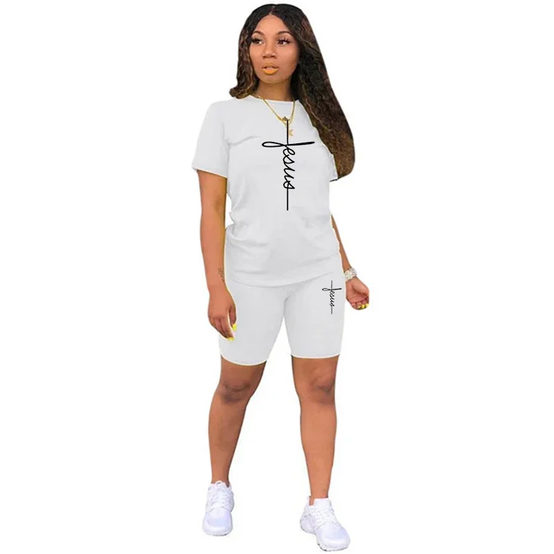 Tuta da donna Stampa Tendenza T-shirt + Pantaloncini Set da 2 pezzi Semplicità casual Abito di lusso morbido Jogging Sport Abbigliamento estivo