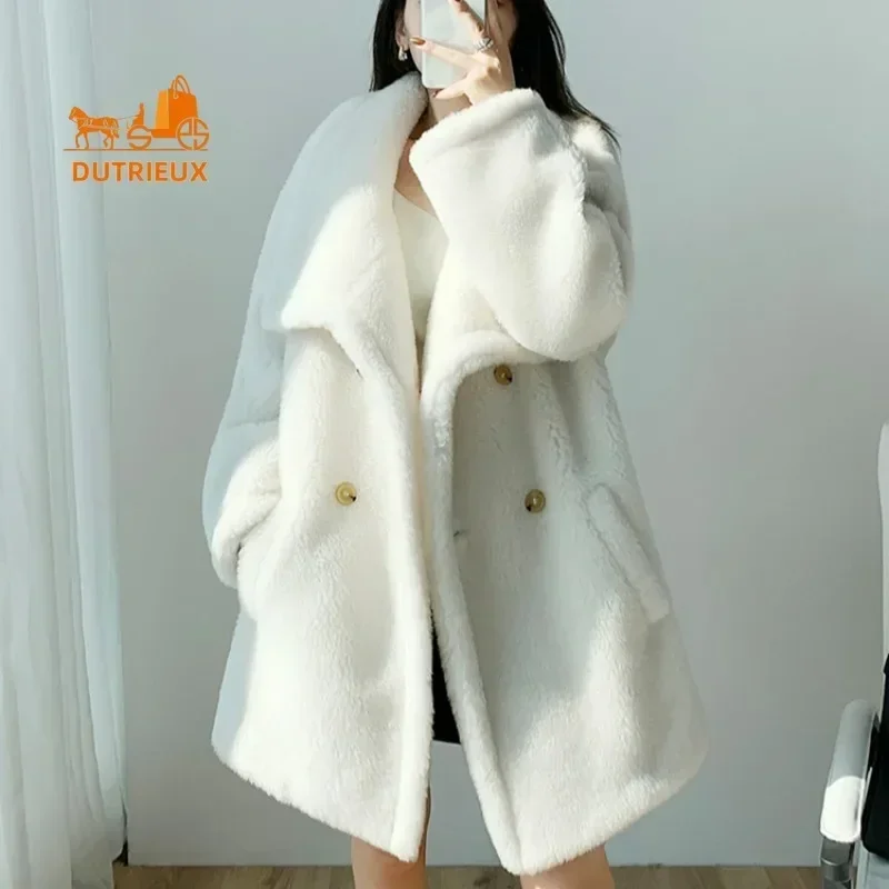 2026 New Alpaca Teddy Coat Women, Winter Women White Teddy Fur Coat, 84% Camel 12% Silk 4% Camel, Cashmere Wool Jacket Women