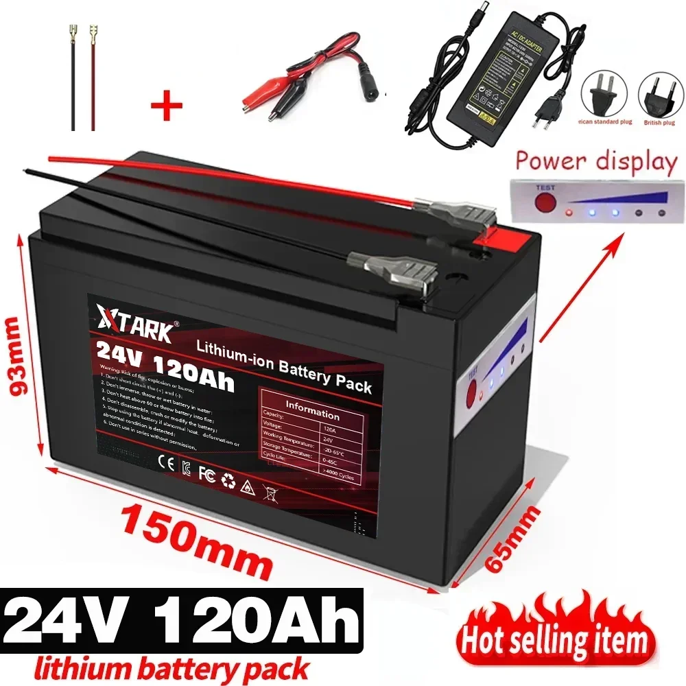 New 18650 3S6P 24V 120Ah Lithium Battery Pack,Built-in 30A BMS,For Solar Energy Electric Vehicle Li-ion Battery+12.6V Charger