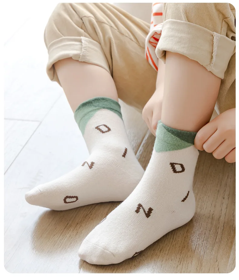 5 Pairs Autumn Socks Children's Cotton Socks 1-12T Boys Cartoon Dinosaur Pattern Kids Crew Socks