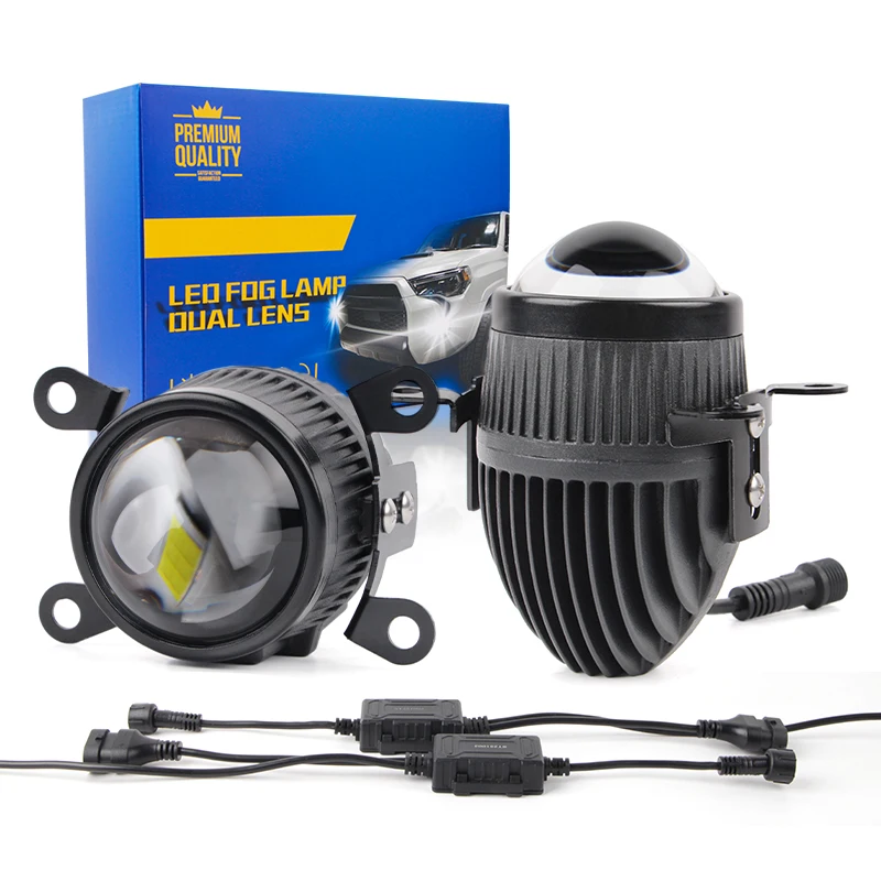 Uniwersalne reflektory samochodowe 12V z soczewką 2 cale, światła przeciwmgielne Bi-LED projektor biało-żółte do Toyoty, uniwersalny uchwyt, soczewka lampy przeciwmgielnej 2.0