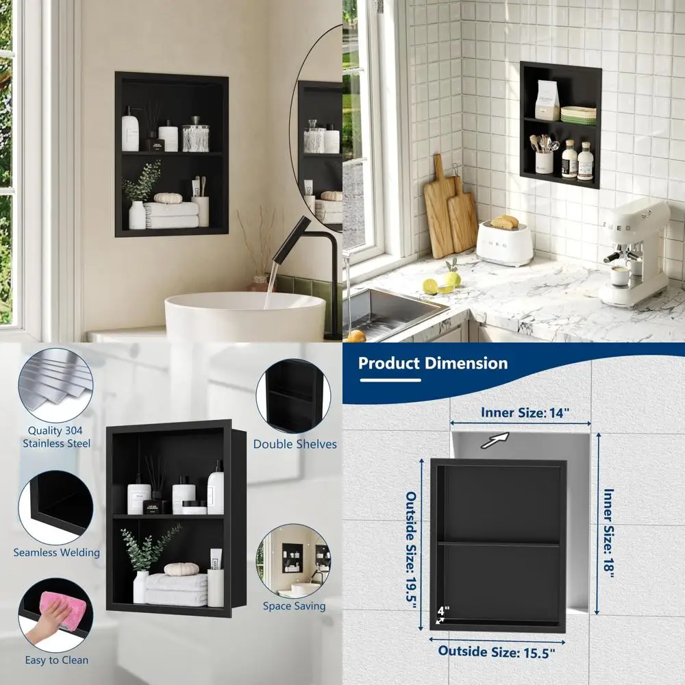 

14x18 Recessed Medicine Cabinet without Mirror, Stainless Steel Wall Niche with Double Shelves, Model M