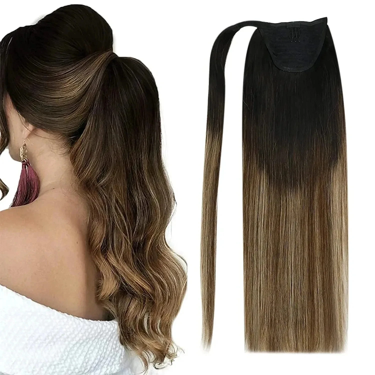 VeSunny Ponytail Human Hair Straight 80g Clip in Hair Extensions Human 14-22\