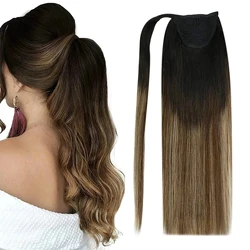 VeSunny-coleta de cabello humano liso, extensiones de cabello humano con Clip de 80g, cabello Natural de 14-22