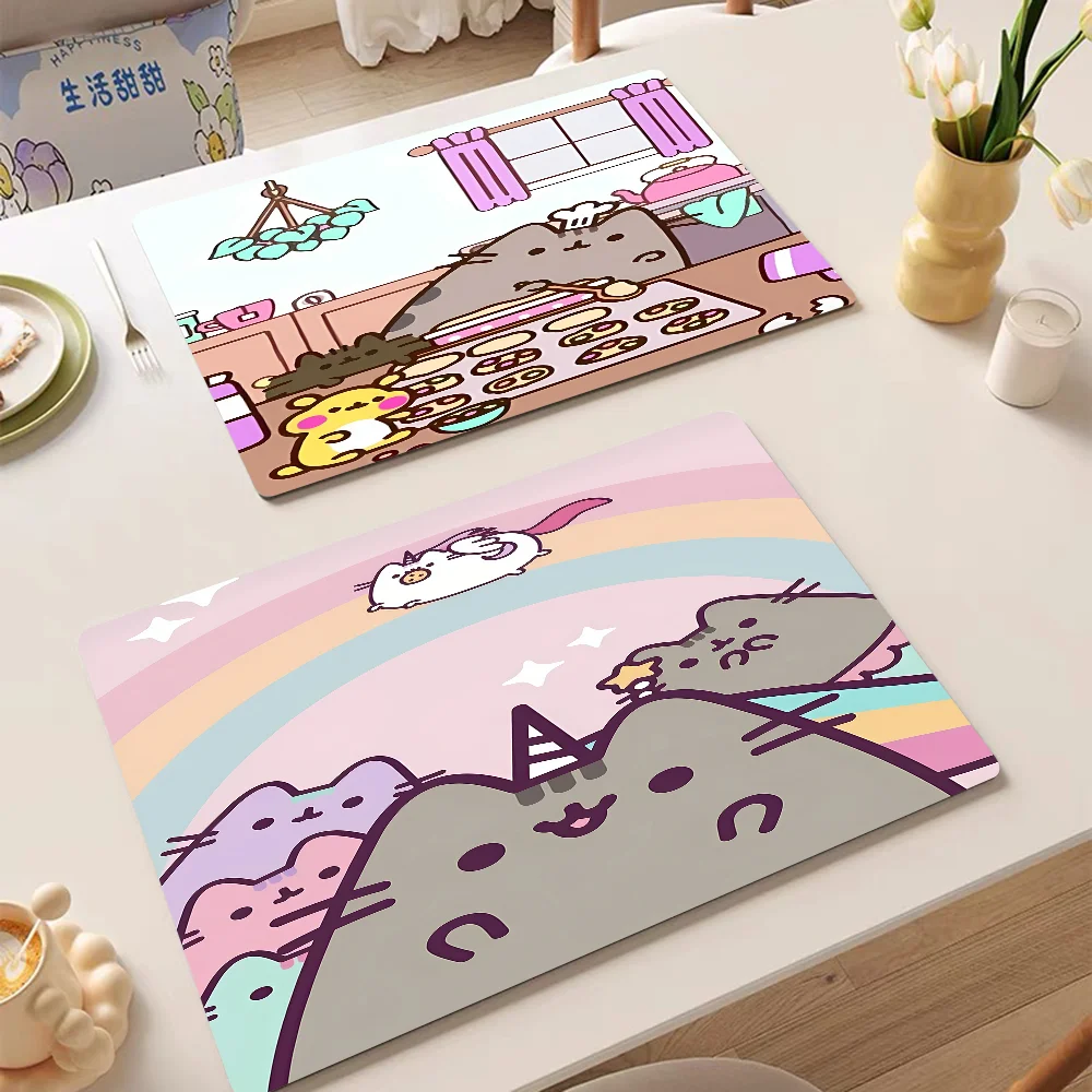 

Cartoon P-Pusheen Cute Cat Super Absorbent Coffee Mat Dish Draining Mat Large Kitchen Drying Mat Quick Dry Drain Pad Kitchen