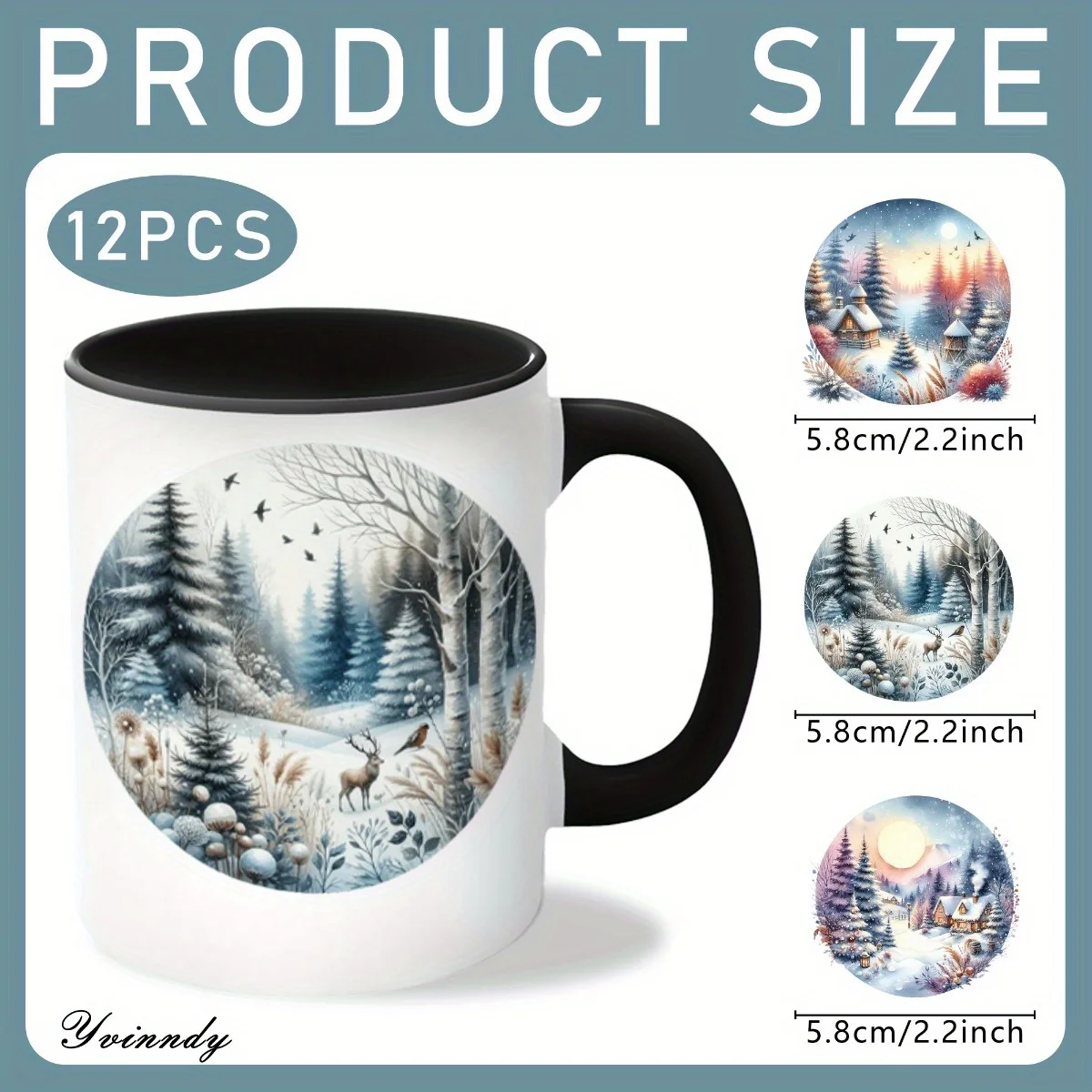 12Pcs/Set Christmas Snow Scenery DIY Glass Jar Packaging Stickers UV DTF High Self-Adhesive Transfer Paper Is Decorating Cups