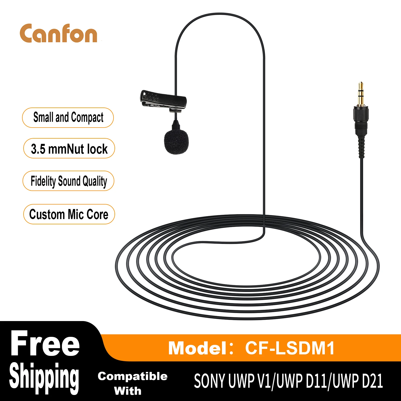 Canfon 전방향 콘덴서 미니 라발리에 마이크, 소니 UTX-B1 B2 B03 B40, UWP V1 D11 D21 무선 시스템과 호환