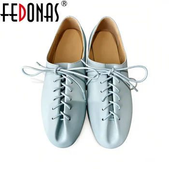 FEDONAS Hot Women Genuine Leather Shoes Cross-tied Leather Round Toe Loafers Soft…