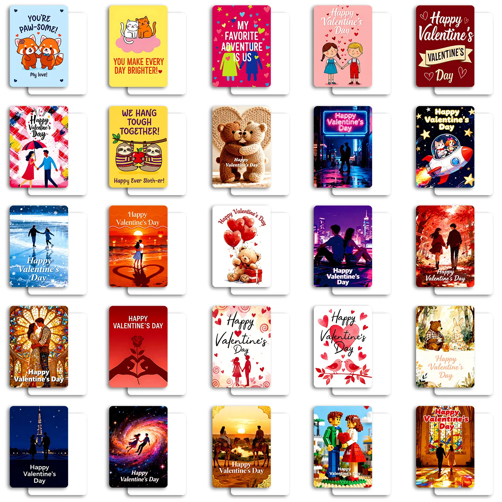 50PCS Happy Valentines Day Text Cards Couples Holiday Gift Greeting Cards Popular Festival Blessing Card Set