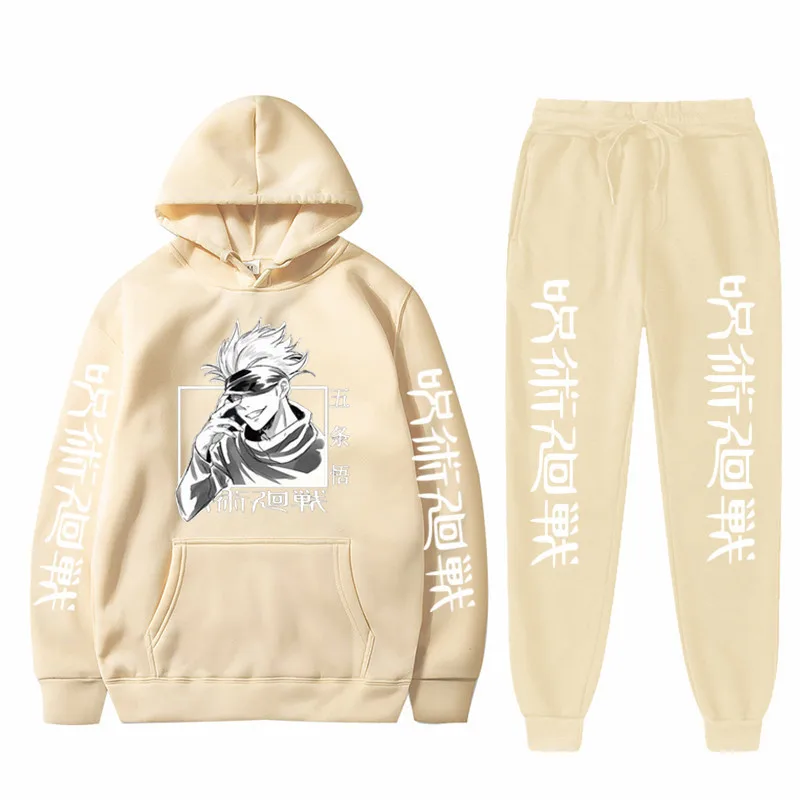 2pcs Jujutsu Kaisen Anime Print Sweatshirts Hoodie Pria Celana Harajuku Pakaian Musim Gugur Streetwear Yuji Itadori Hoodie hadiah