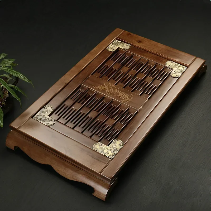Chinese Solid Wooden Tea Tray Teaware Kung Fu Tea Set Carving Table Drawer Type Storage Drainage Tea Board Vintage Home Decor