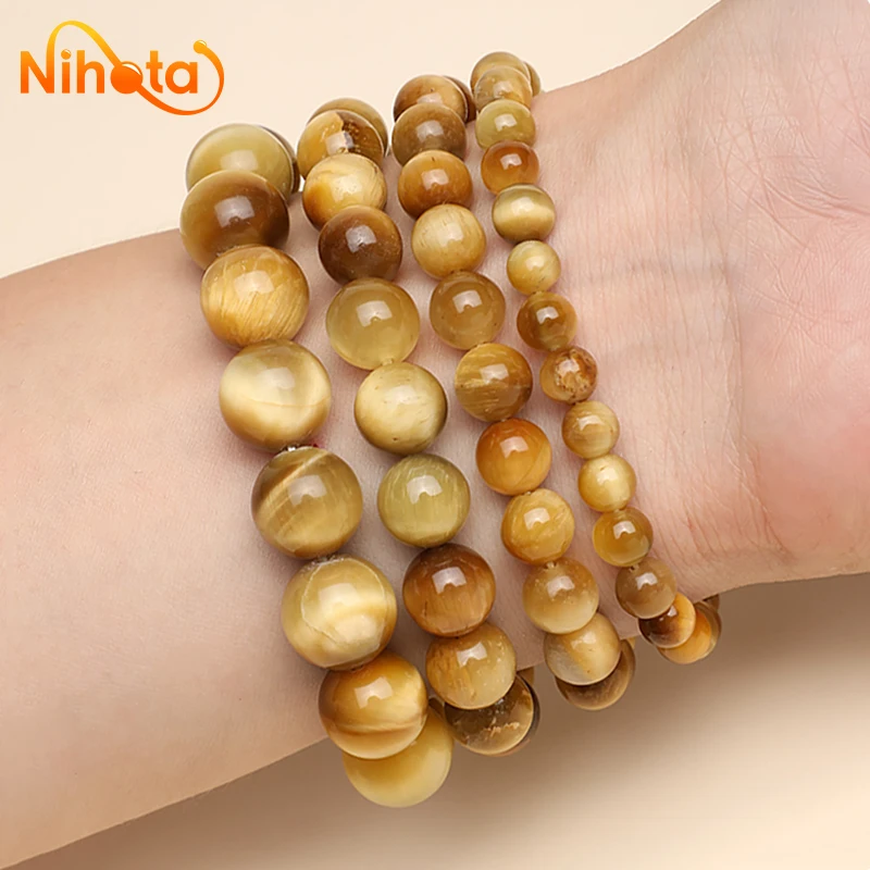 Natural Golden Tiger Eye Stone Bracelet for Women and Men Elastic Strand Bracelets Unisex Jewellry Energy Bangles 6/8/10/12mm