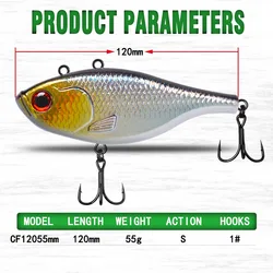 Cf 루어 120mm 55g ABS 플라스틱 크고 빠른 싱크, VIB Jerk Bait 2 연결 링 낚시 루어