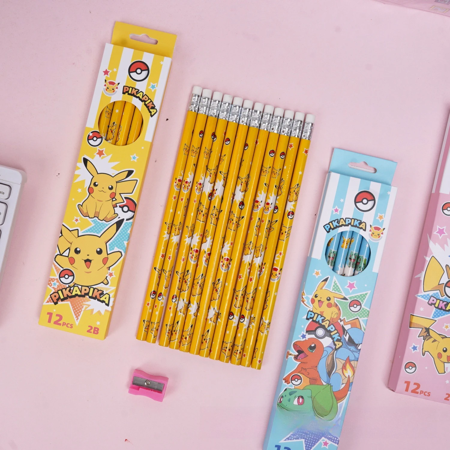Zufälliges 1/3-Box Pokemon Pikachu Anime 2B Bleistift-Set, Niedliche Kawaii Schreibwaren, Schreibstifte, Schulbedarf, Geburtstags- und Weihnachtsgeschenk