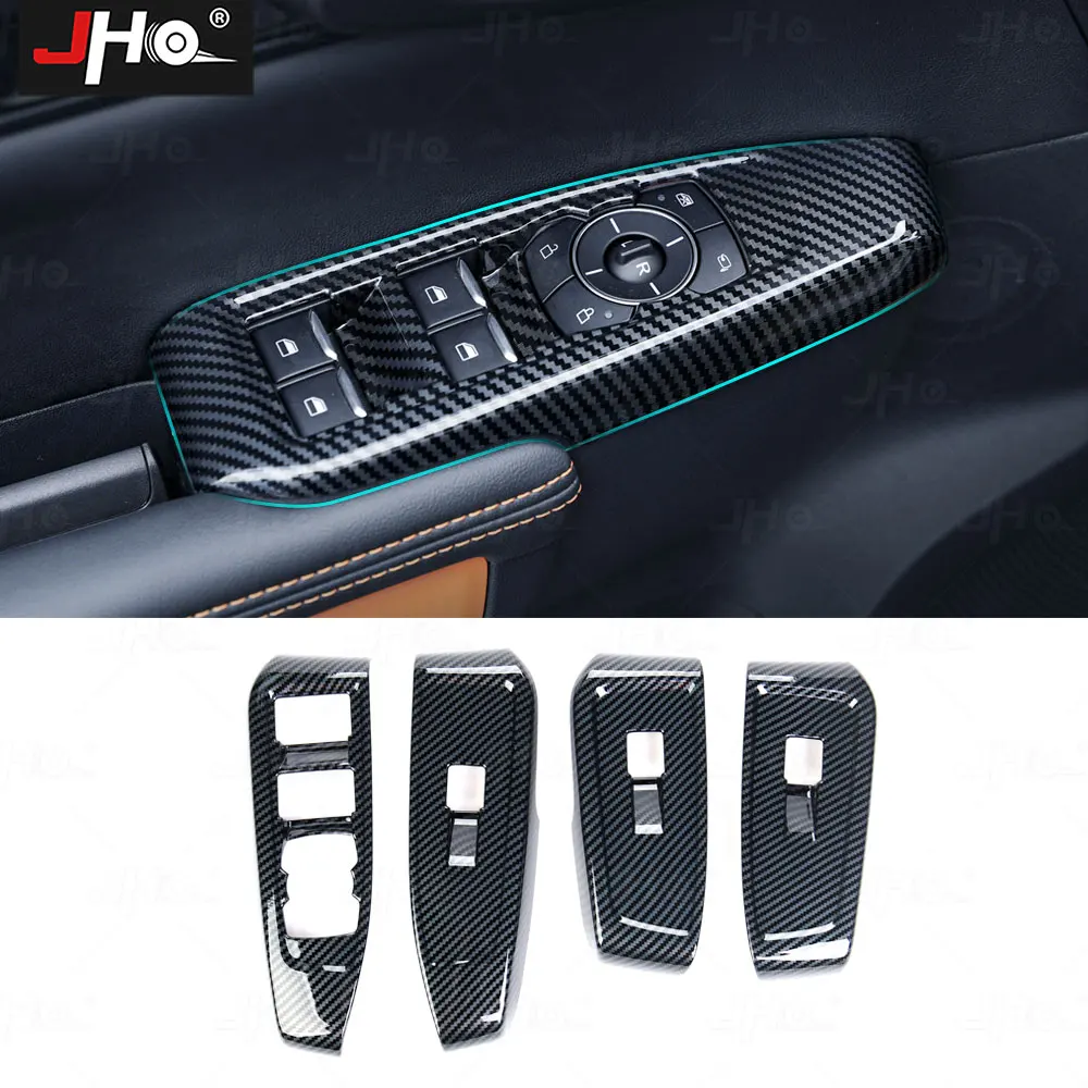 JHO ABS Carbon Grain Window Button Steering Wheel Inner Decor Cover Fit for Ford Ranger 2023 2024 Interior Pickup Accessories