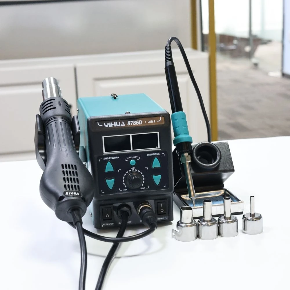 

8786D-I Hot Air Gun Welding Station Two-in-one Adjustable Temperature Electric Soldering Iron Digital Display Repair